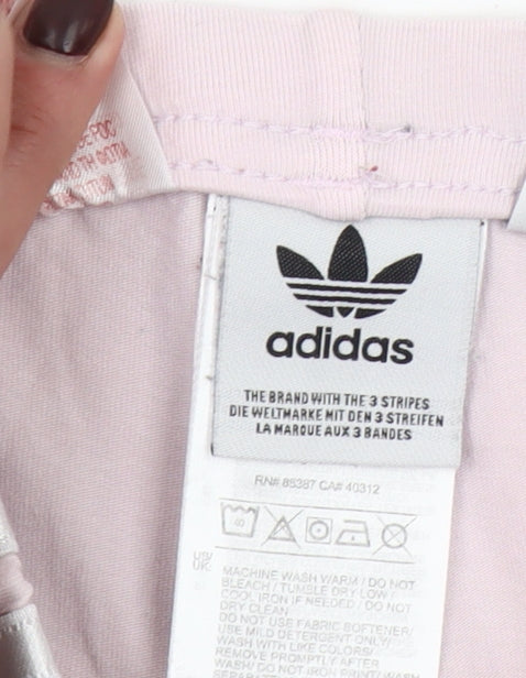 Adidas Girls Pink Ankle Leggings XS 7-8 Years Three Stripe Stretch