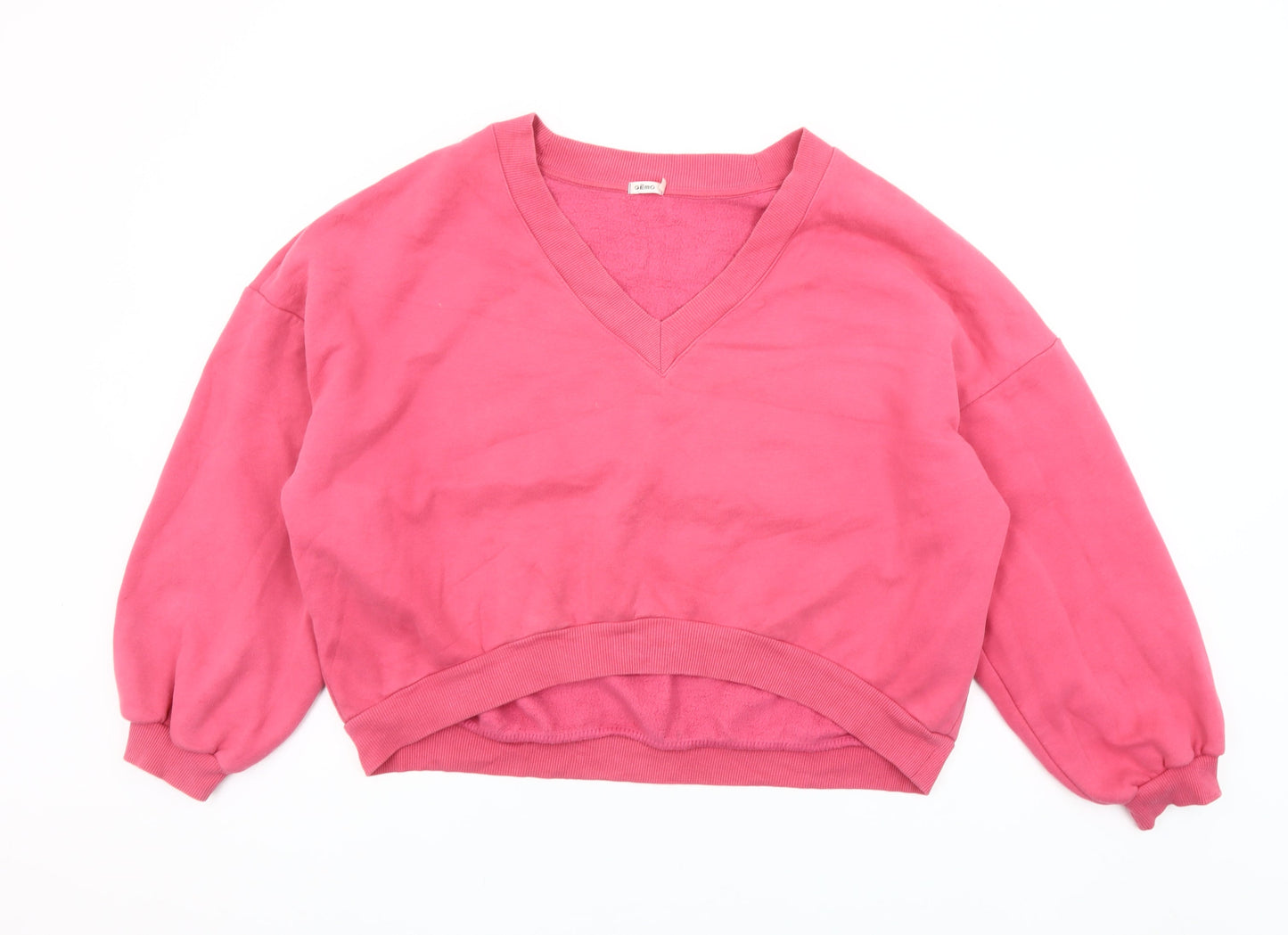 Gémo Womens Pink V-Neck Pullover Sweatshirt Size L Cotton Blend