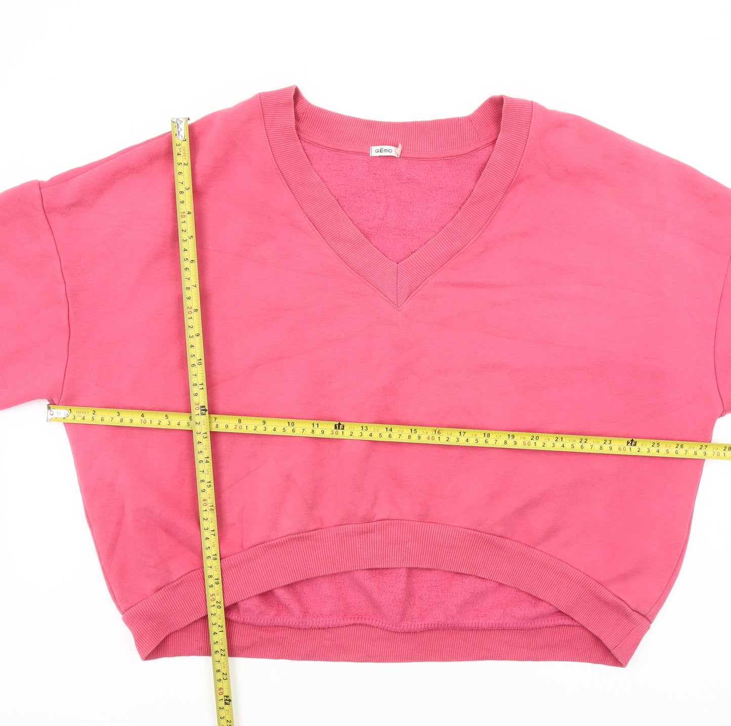 Gémo Womens Pink V-Neck Pullover Sweatshirt Size L Cotton Blend