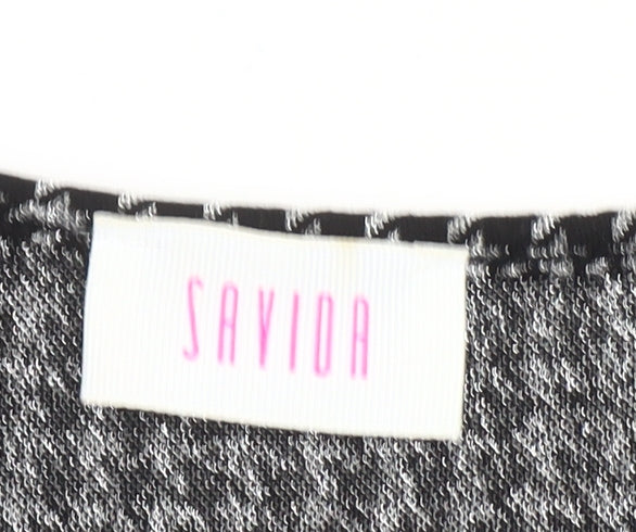 Savida Women's Black Houndstooth Puff Sleeve V-Neck Knit Blouse XS