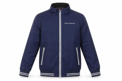 Front view of Race Marine boys’ blue polyester bomber jacket, size 146, full zip