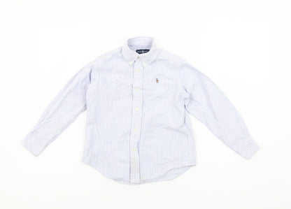 Ralph Lauren Boys Blue Striped Button-Down Long Sleeve Cotton Shirt 4 Years