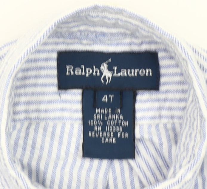 Ralph Lauren Boys Blue Striped Button-Down Long Sleeve Cotton Shirt 4 Years