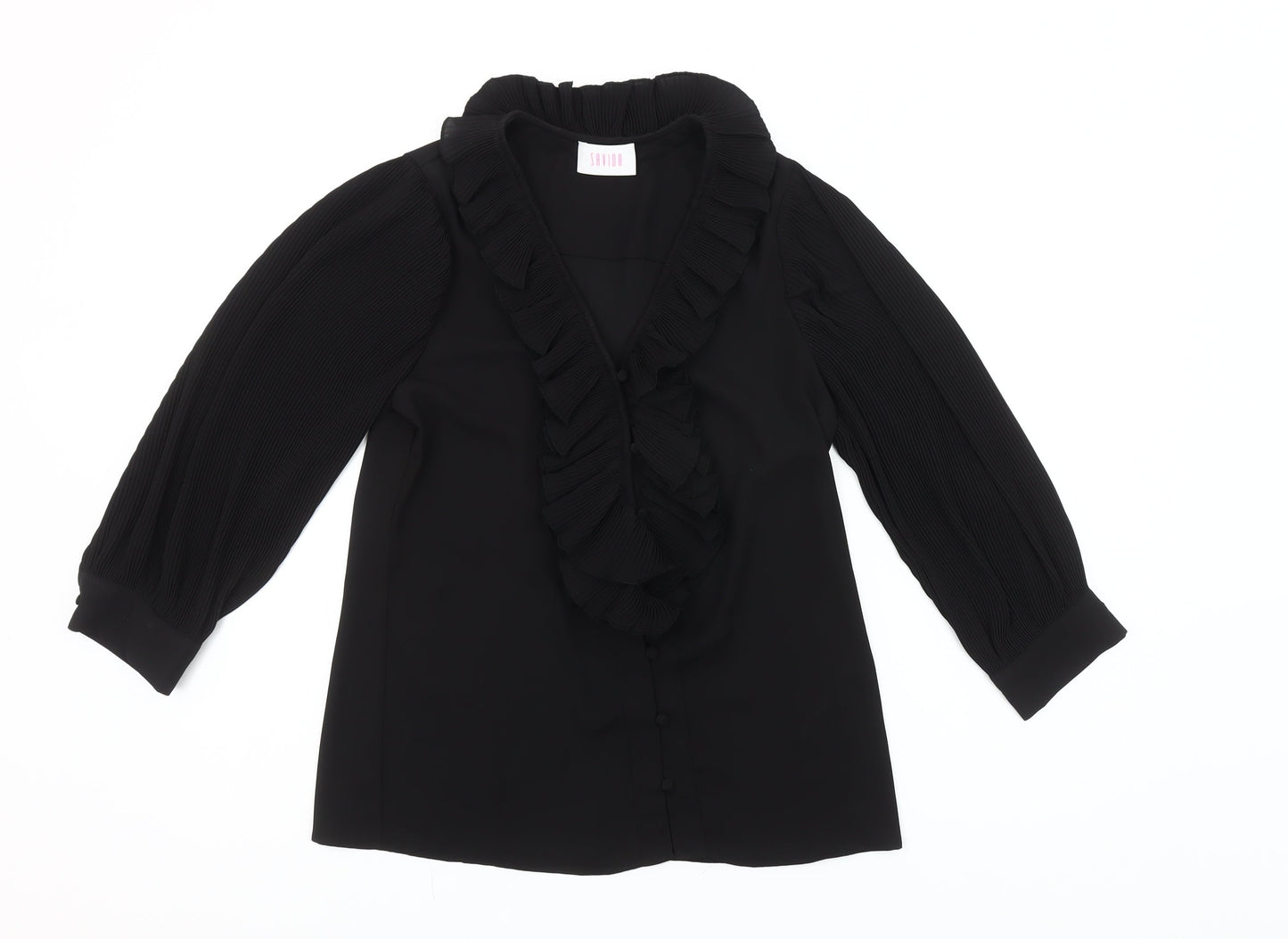 Savida Women's Black Ruffle Long Sleeve Blouse Size 2XS