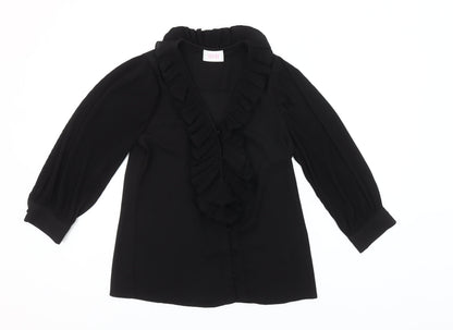 Savida Women's Black Ruffle Long Sleeve Blouse Size 2XS