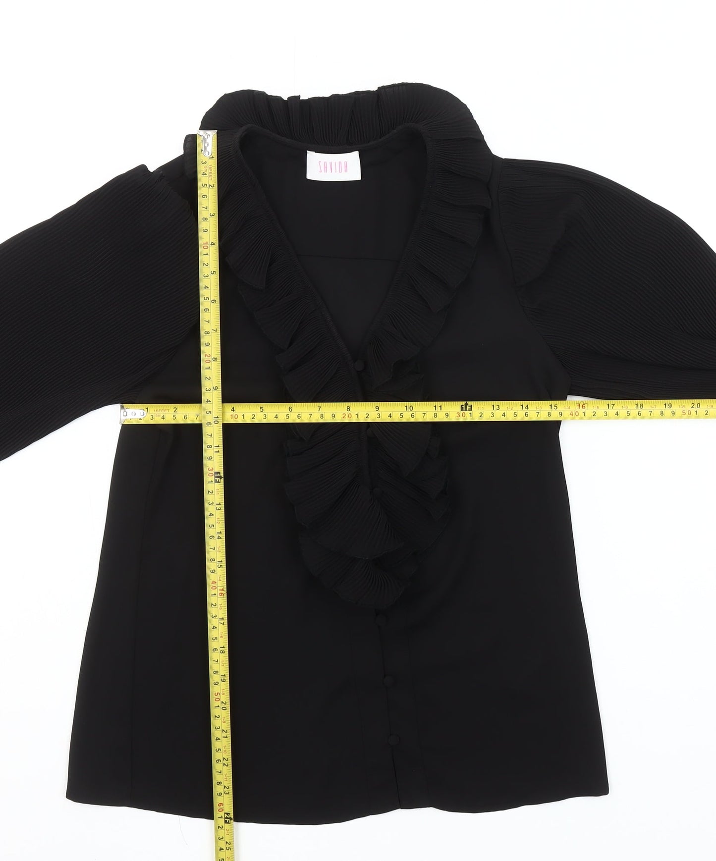 Savida Women's Black Ruffle Long Sleeve Blouse Size 2XS