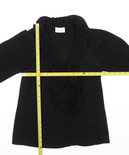 Savida Women's Black Ruffle Long Sleeve Blouse Size 2XS