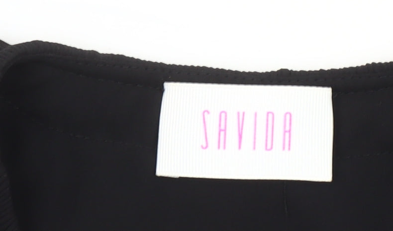 Savida Women's Black Ruffle Long Sleeve Blouse Size 2XS