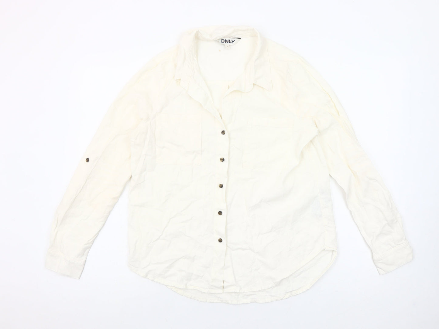 ONLY Women's Ivory Linen Blend Button-Up Shirt Size S