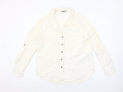 ONLY Women's Ivory Linen Blend Button-Up Shirt Size S