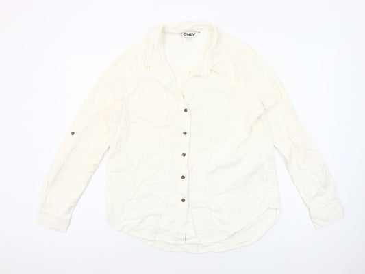 ONLY Women's Ivory Linen Blend Button-Up Shirt Size S