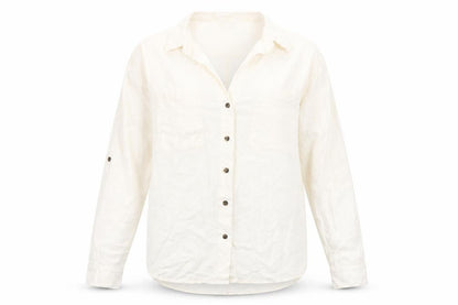 Front view of Only Women's Ivory Linen Blend Button-Up Shirt, size S