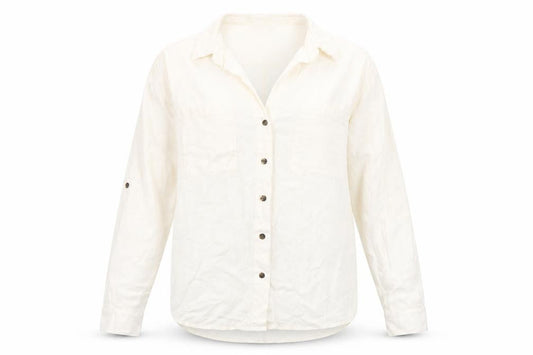 ONLY Women's Ivory Linen Blend Button-Up Shirt Size S