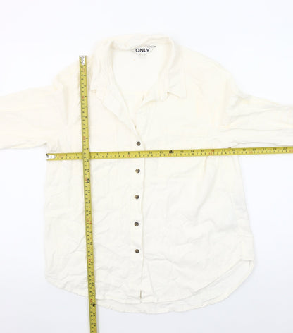ONLY Women's Ivory Linen Blend Button-Up Shirt Size S