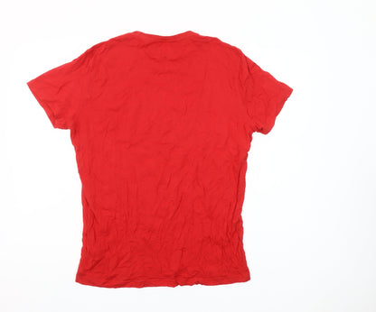 Tommy Jeans Men's Red Cotton Logo Crew Neck T-Shirt Size L