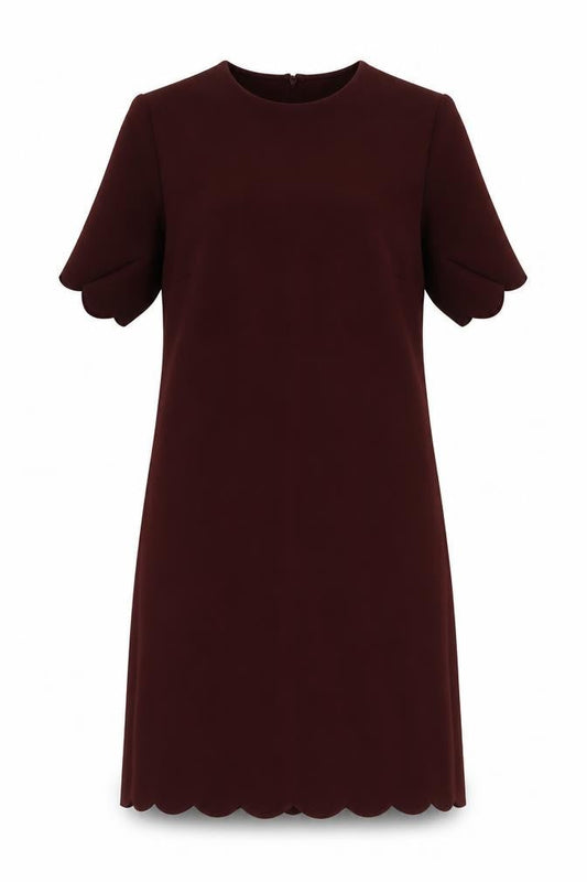 H&M Women Red Shift Dress Size 10 Short Sleeve Scallop Hem Workwear
