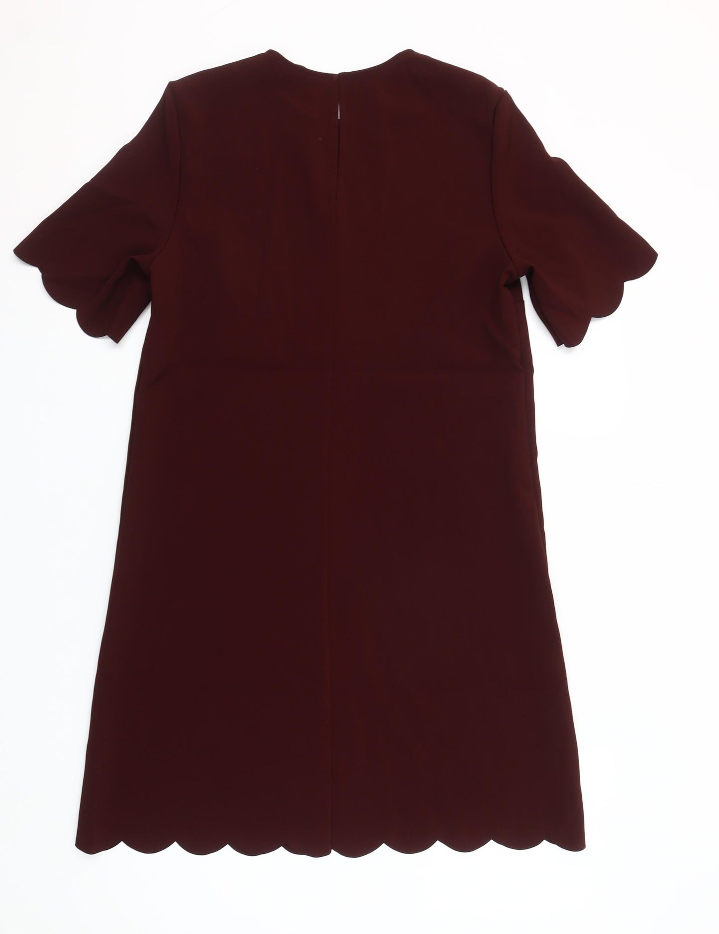 H&M Women Red Shift Dress Size 10 Short Sleeve Scallop Hem Workwear