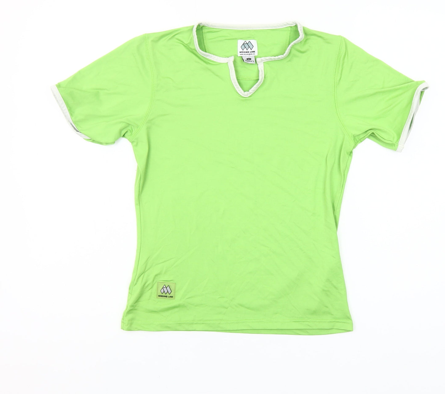 Missing Link Women's Green V-Neck Short Sleeve Slim Fit T-Shirt Size 8