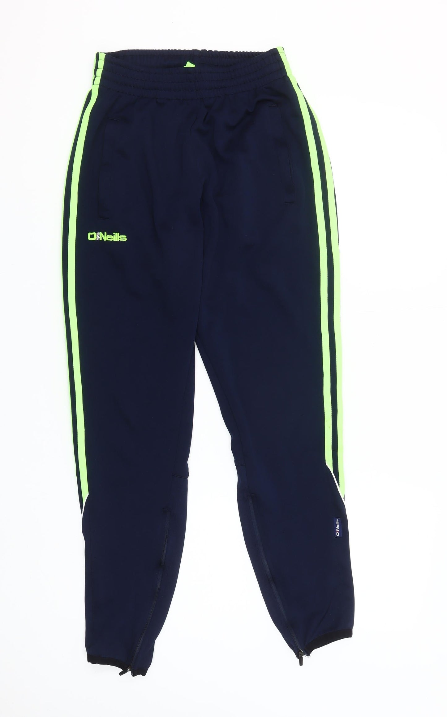 O'Neills Women's Navy Jogger Trousers Small Green Stripe Zip Ankle