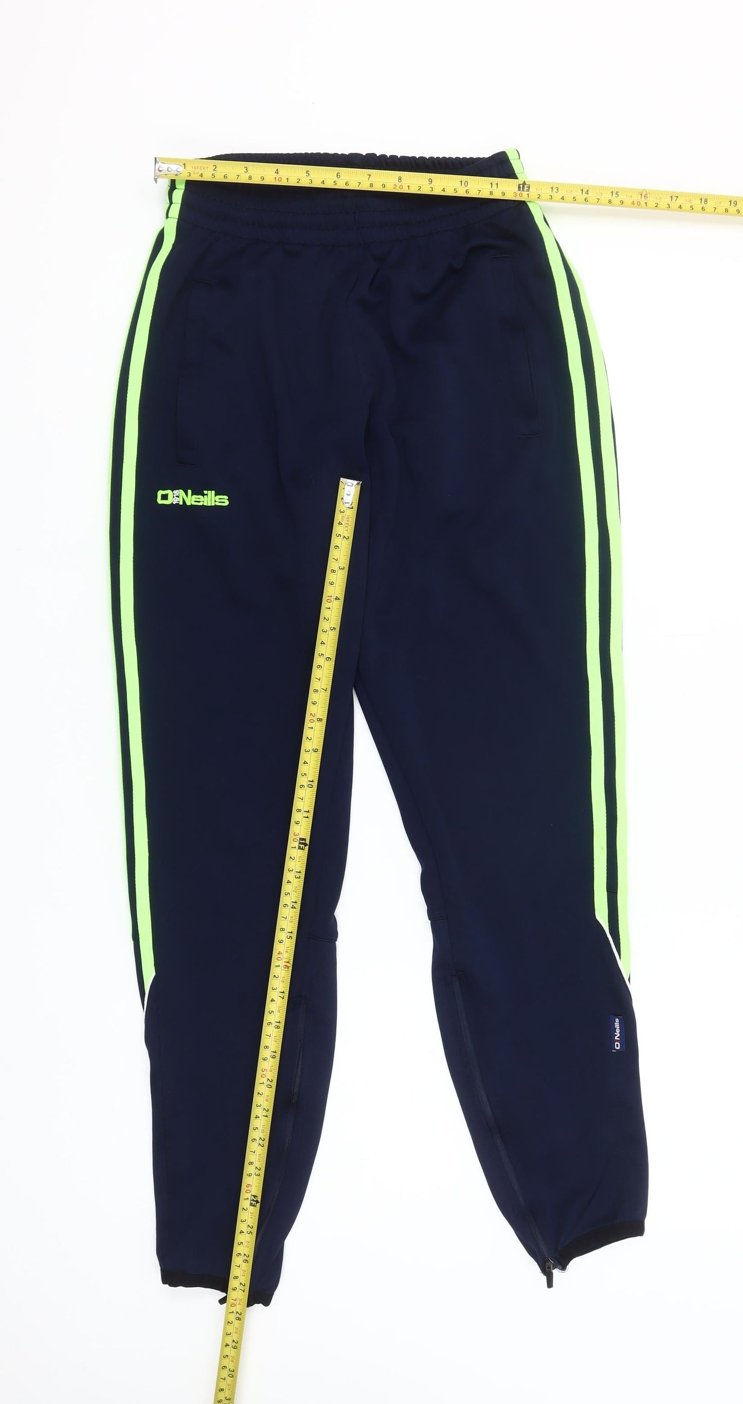 O'Neills Women's Navy Jogger Trousers Small Green Stripe Zip Ankle