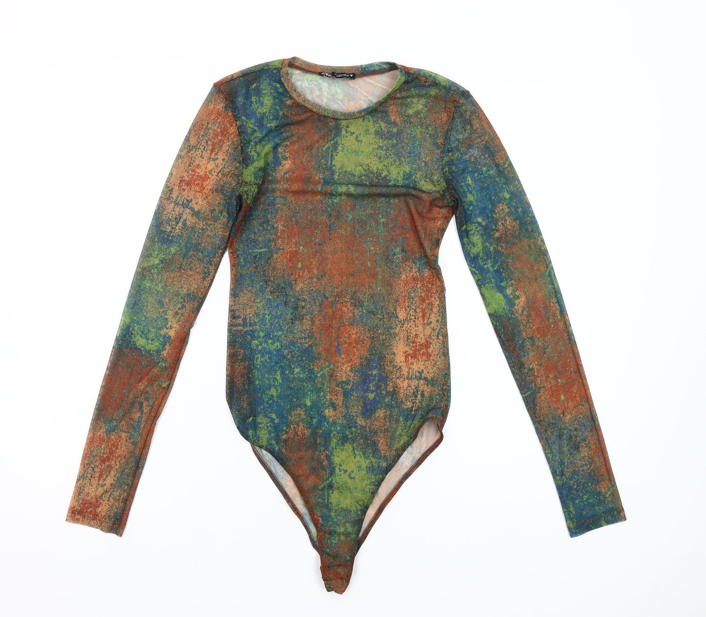 Zara Women's Multicoloured Abstract Mesh Long Sleeve Bodysuit Size S