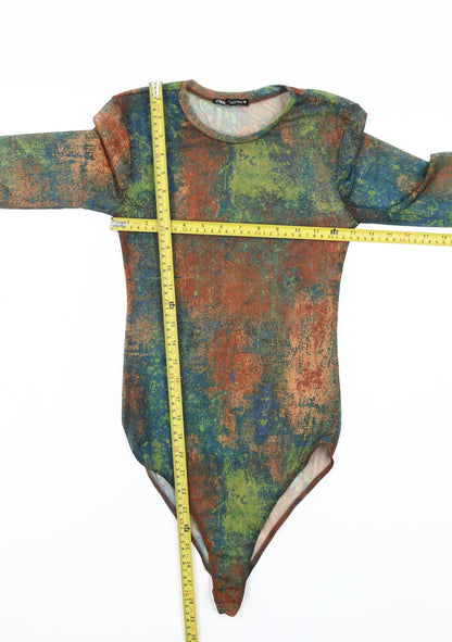 Zara Women's Multicoloured Abstract Mesh Long Sleeve Bodysuit Size S