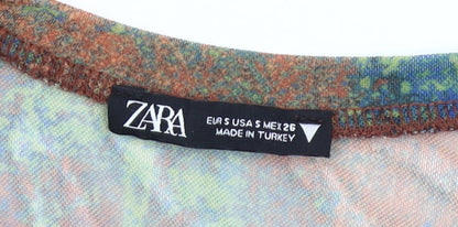 Zara Women's Multicoloured Abstract Mesh Long Sleeve Bodysuit Size S