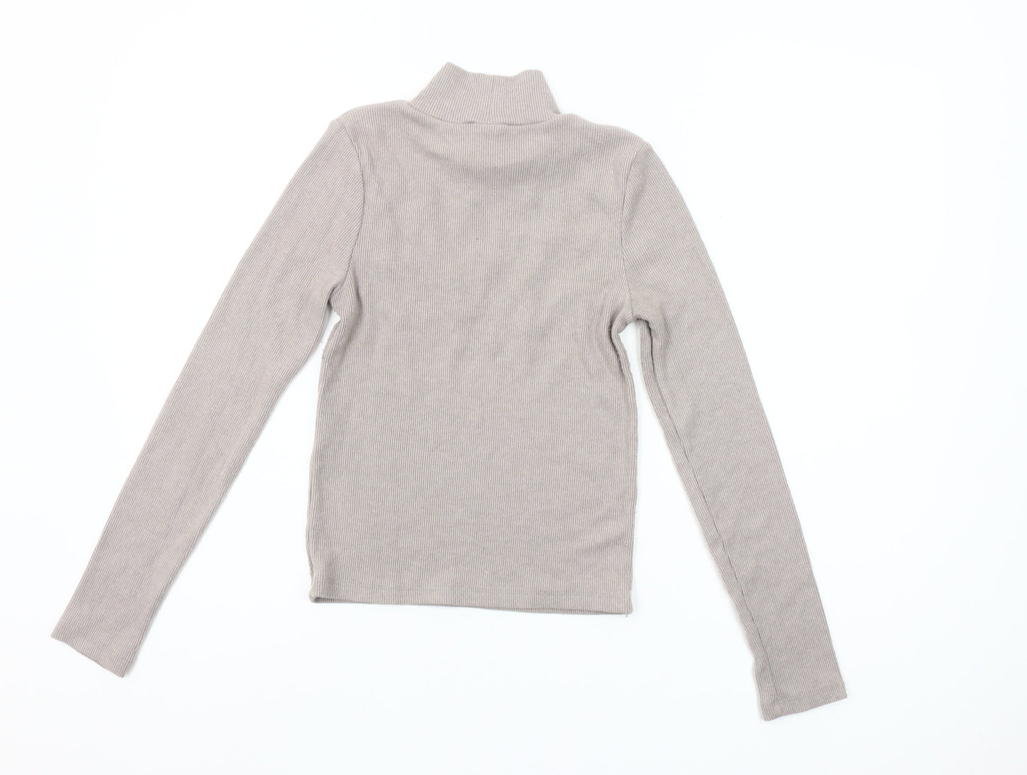 ZARA Women Beige Mock Neck Beaded Slim Fit Knit Jumper Size S