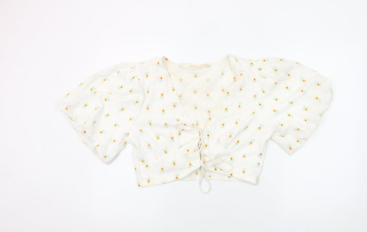 Sisters of the Tribe Women’s Ivory Floral Cropped V-Neck Blouse Size 14