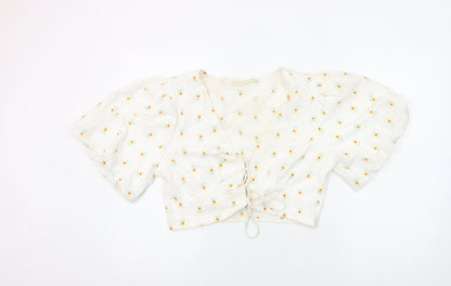 Sisters of the Tribe Women’s Ivory Floral Cropped V-Neck Blouse Size 14