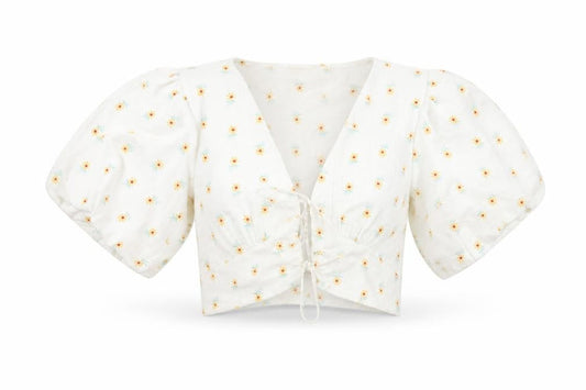 Sisters of the Tribe Women’s Ivory Floral Cropped V-Neck Blouse Size 14