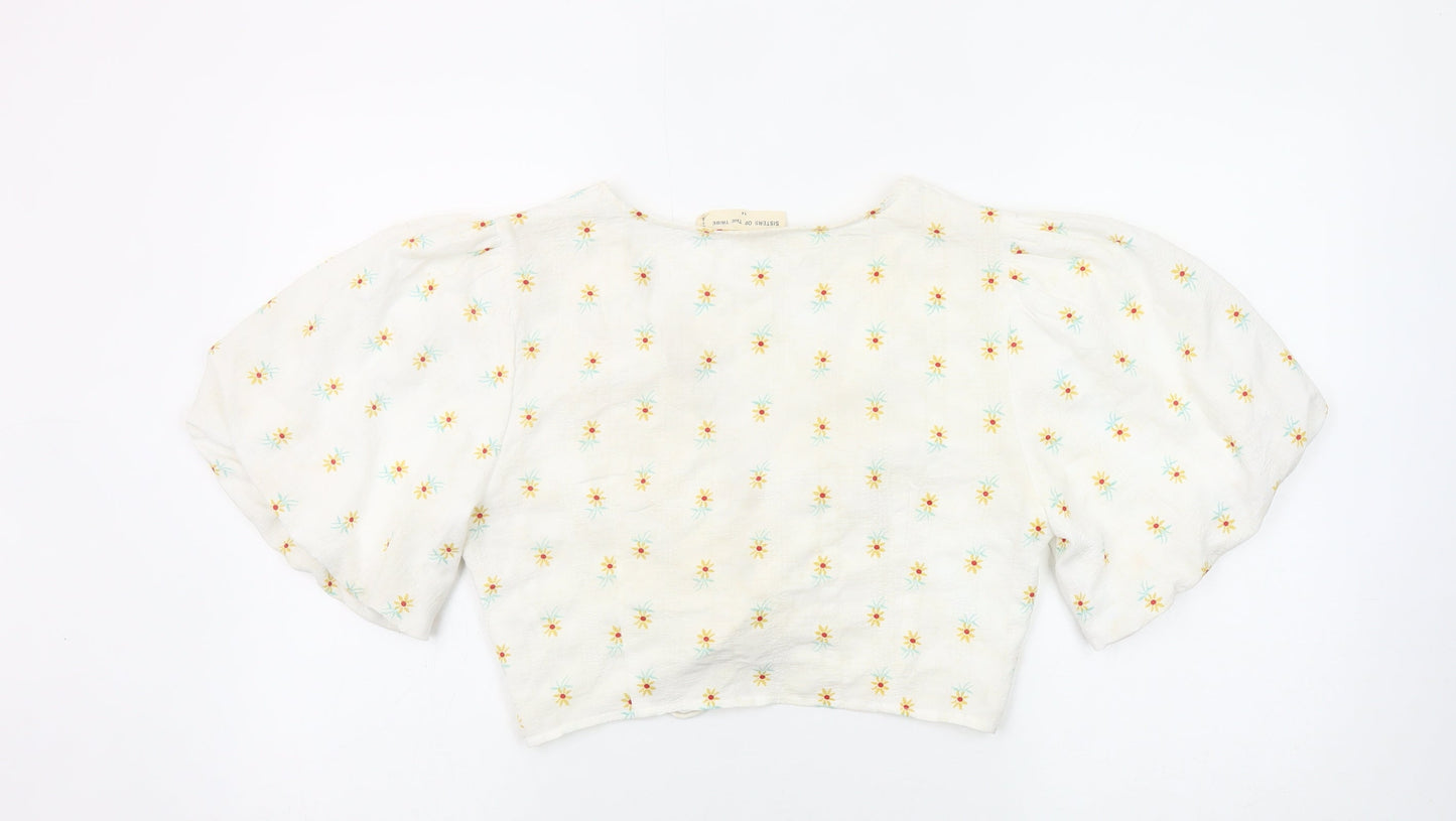 Sisters of the Tribe Women’s Ivory Floral Cropped V-Neck Blouse Size 14