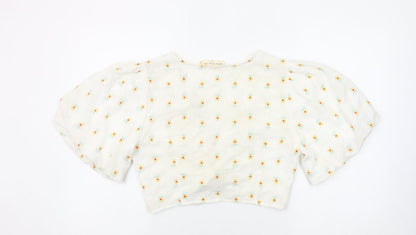 Sisters of the Tribe Women’s Ivory Floral Cropped V-Neck Blouse Size 14