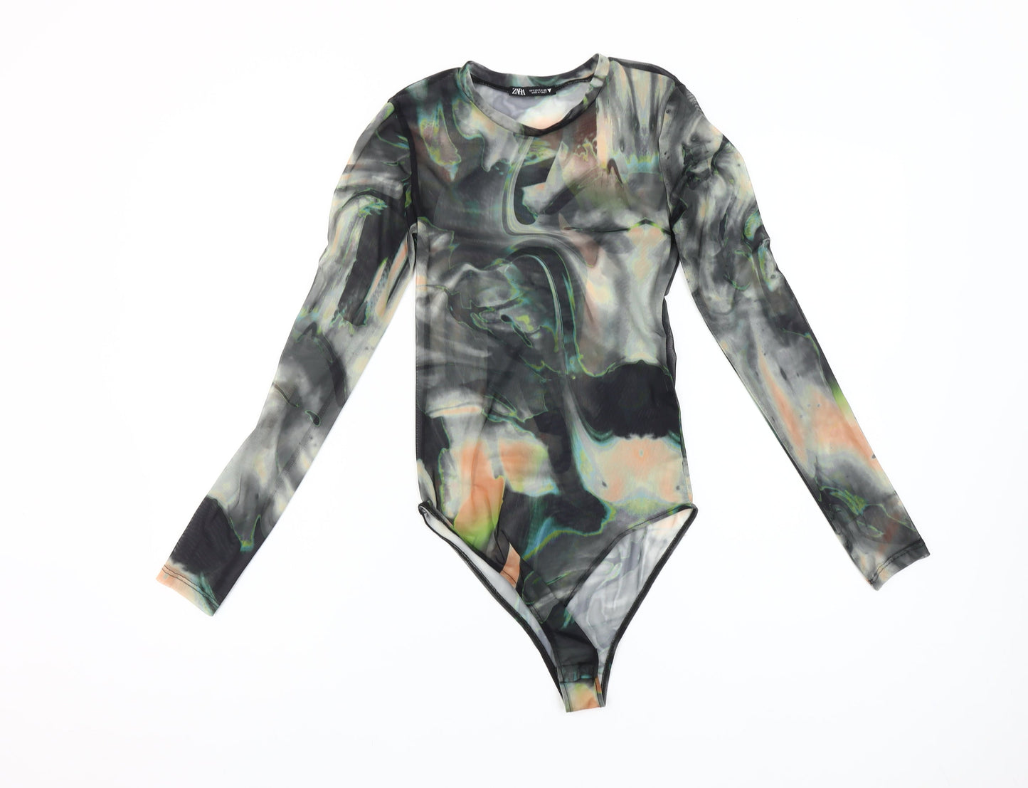 Zara Womens Multicoloured Long Sleeve Mesh Bodysuit Size S UK 8
