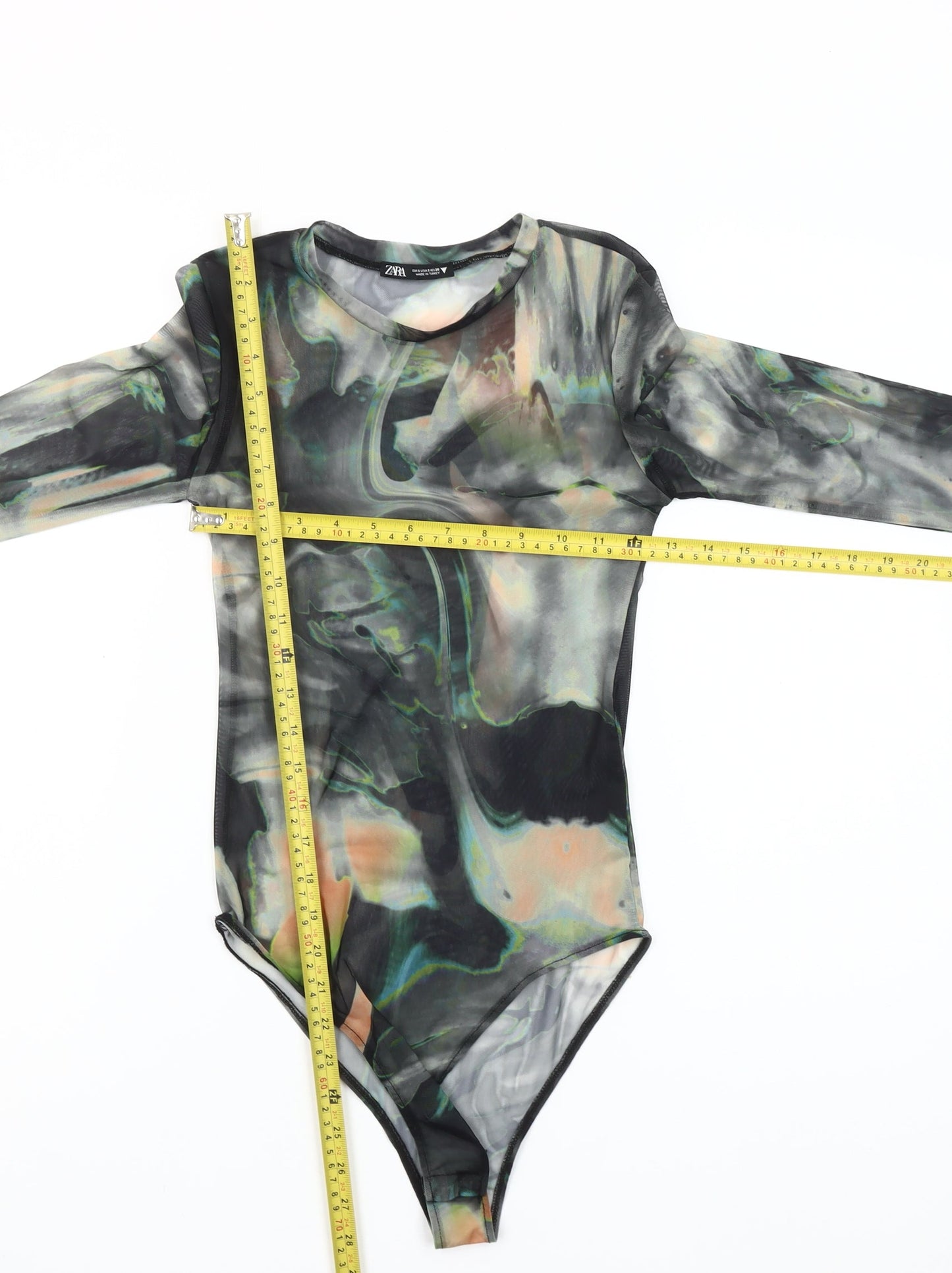 Zara Womens Multicoloured Long Sleeve Mesh Bodysuit Size S UK 8