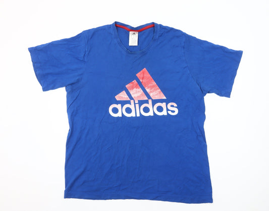 Adidas Men's Blue Short Sleeve Sports Logo T-Shirt Size M