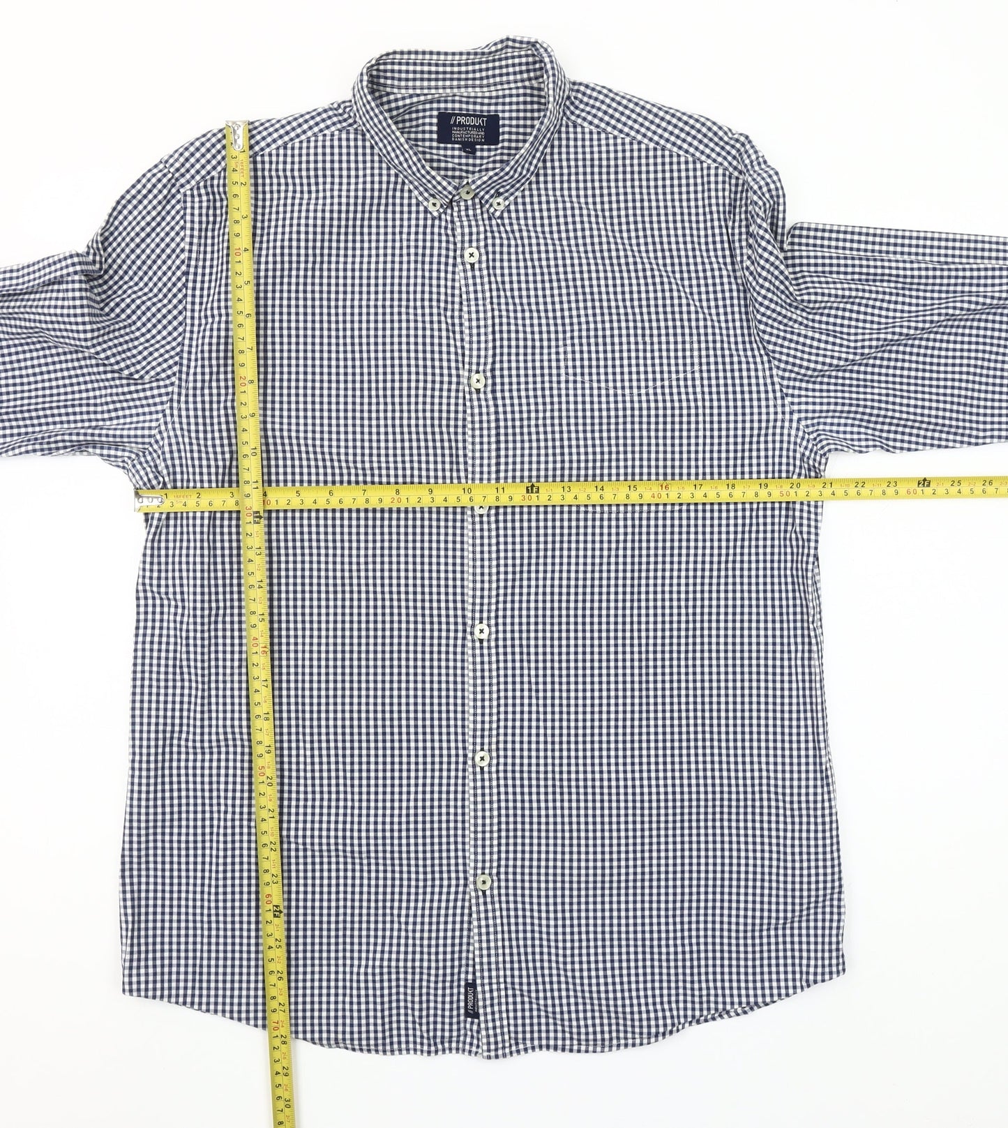 PRODUKT Men's Blue Check Cotton Long Sleeve Button-Up Shirt XL