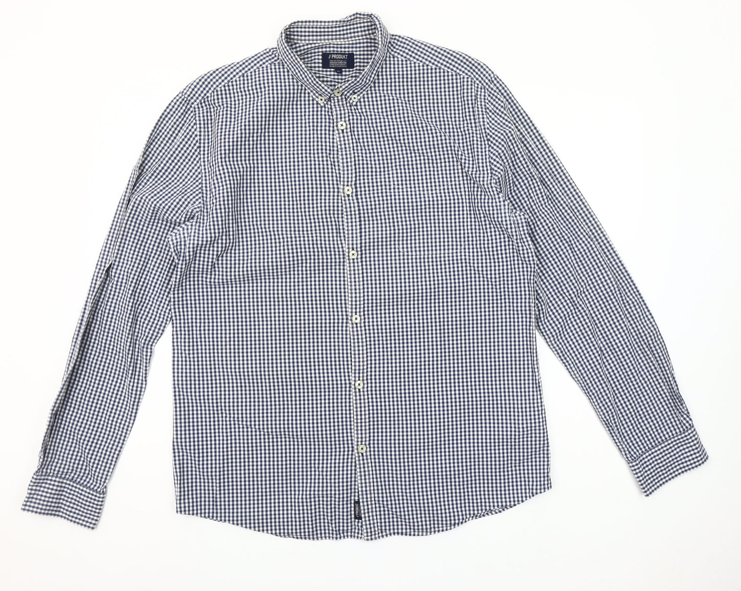 PRODUKT Men's Blue Check Cotton Long Sleeve Button-Up Shirt XL