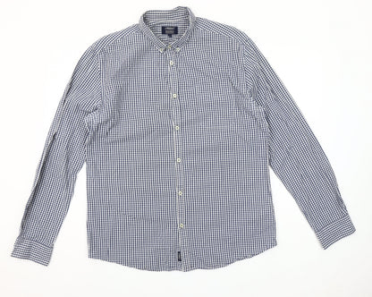 PRODUKT Men's Blue Check Cotton Long Sleeve Button-Up Shirt XL