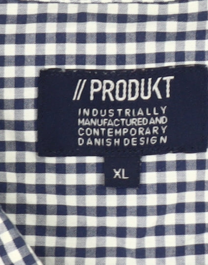 PRODUKT Men's Blue Check Cotton Long Sleeve Button-Up Shirt XL