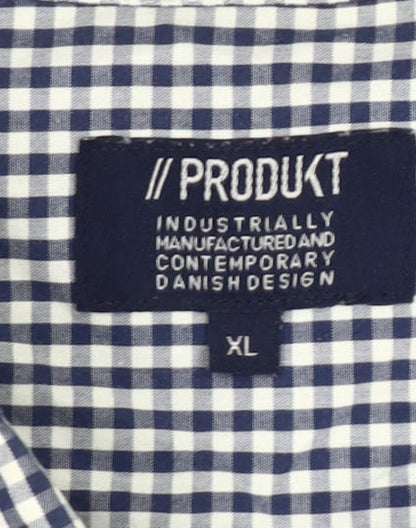 PRODUKT Men's Blue Check Cotton Long Sleeve Button-Up Shirt XL