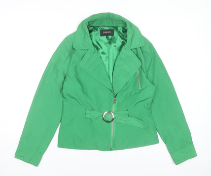 Papaya Womens Green Belted Biker Jacket Size 14 Polyester
