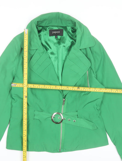 Papaya Womens Green Belted Biker Jacket Size 14 Polyester