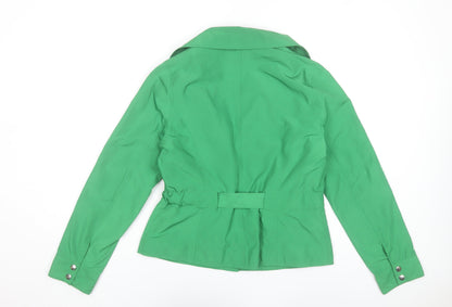 Papaya Womens Green Belted Biker Jacket Size 14 Polyester