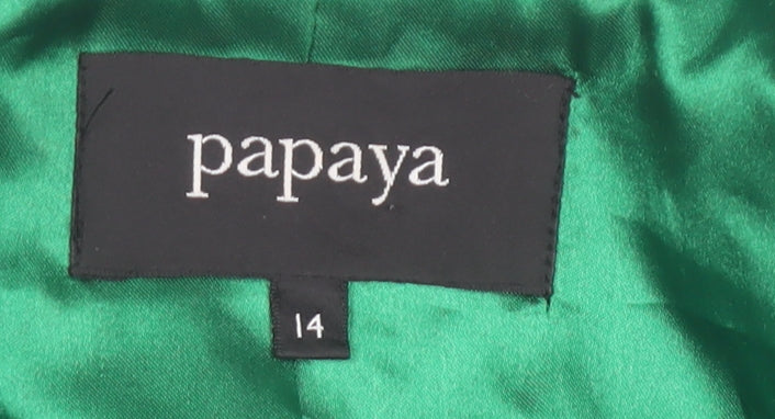 Papaya Womens Green Belted Biker Jacket Size 14 Polyester
