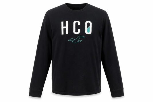 Hollister Men’s Black Long Sleeve Logo Crew Neck T-Shirt Size S