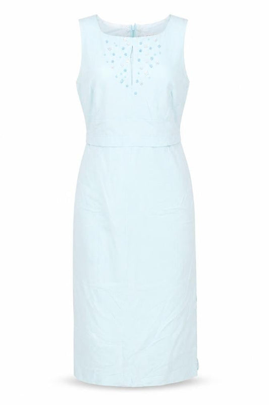 Cavita Collections Women's Blue Beaded Sheath Dress Size 12 Sleeveless