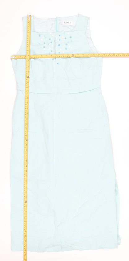 Cavita Collections Women's Blue Beaded Sheath Dress Size 12 Sleeveless