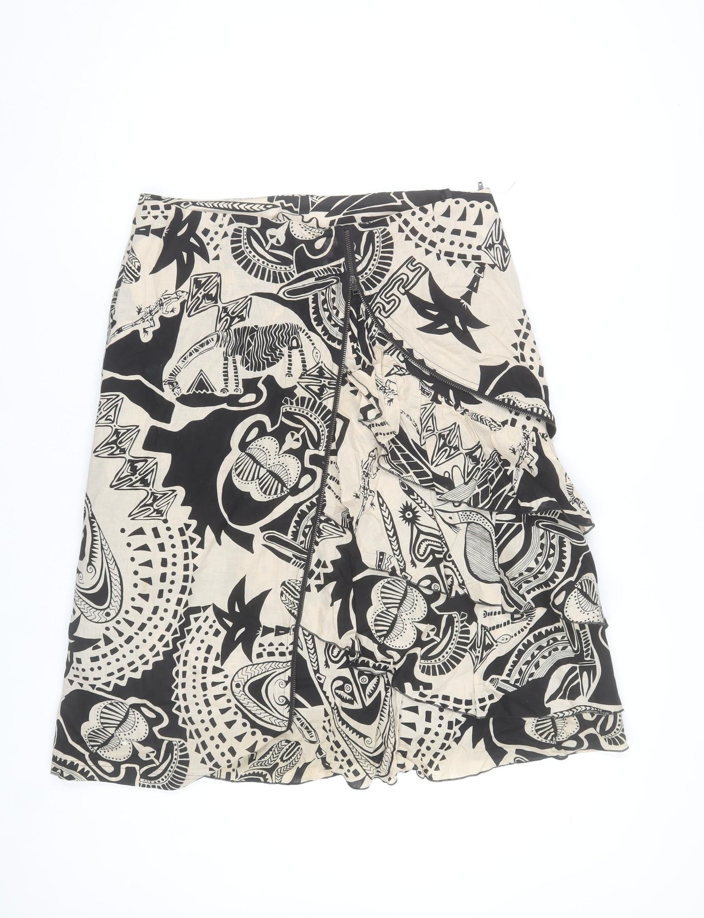 Gil Bret Women's Beige Tribal Wrap Cotton Knee Length Skirt Size 14