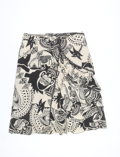 Gil Bret Women's Beige Tribal Wrap Cotton Knee Length Skirt Size 14